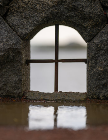 Small window in a garden wallの写真素材