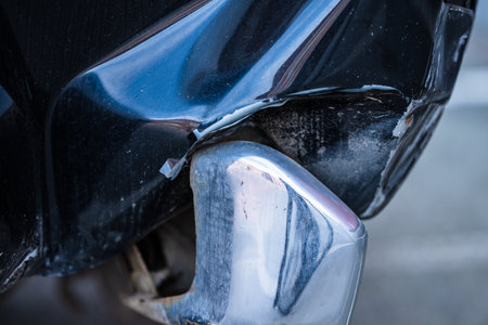 Rear bumper of a crashed pickupの写真素材