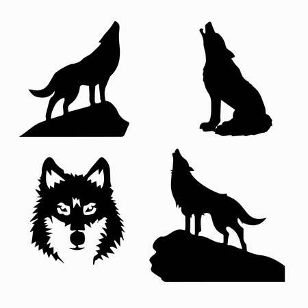 Wolf Vector set pf wolves for design. Four wolves set. Silhoetteのイラスト素材