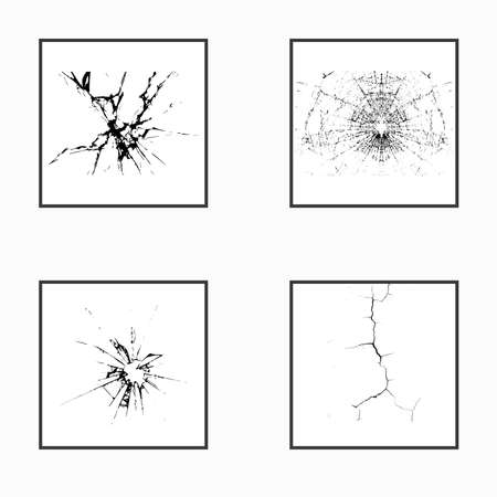 Broken glass, cracks, bullet marks on glass. high resolution. vector illustrationのイラスト素材