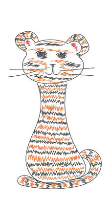 creative scandinavian style. Hand drawn cute tiger illustration on white background. children drawing. vector illustrationのイラスト素材