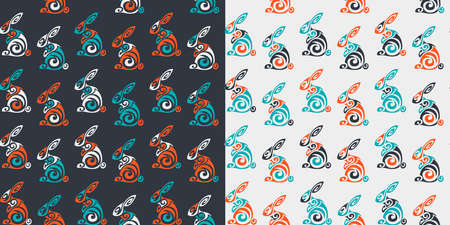 Seamless two patterns with jumping rabbits in crown. creative nursery texture. Perfect for kids design, fabric, wrapping, wallpaper, textile, apparelのイラスト素材