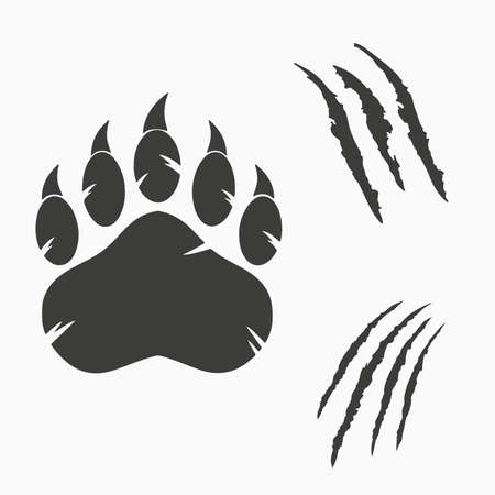 Black bloody claws animal scratch scrape track. cat tiger scratches paw shape. Four nails trace. Funny design element. flat design. white background. isolated. vector illustrationのイラスト素材