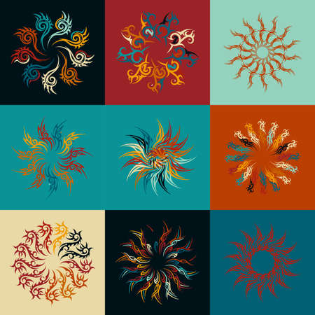 Retro sunset collection 80s style. Striped colorful circlesのイラスト素材