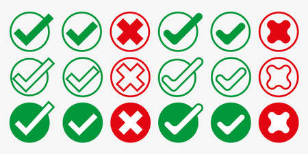 Green check mark and red cross icon.Set of simple icons in flat style: Yes or No, Approved or...