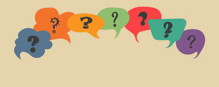 People avatars with speech bubbles. Men and women communication, talking illustration. Coworkers, team, thinking, question, idea, brainstorm concept.のイラスト素材