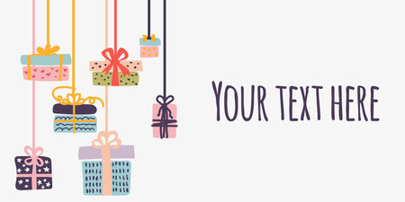 Retro Christmas card with christmas present - teal, brown and redのイラスト素材