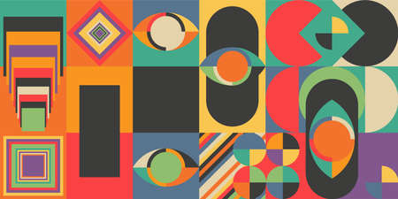 Colorful Neogeo Background Pattern with Blue Yellow and Orange Color. Seamless abstract geometric...