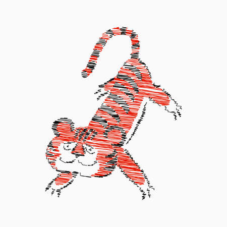 Cute hand drawn tiger. Hand drawn vector illustration - cute cartoon tiger and stripedのイラスト素材