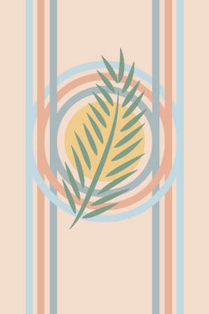 Abstract contemporary aesthetic background with geometric balance shapes, rainbow and sun. Boho wall decor. Mid century modern minimalist art print. organic shape.のイラスト素材
