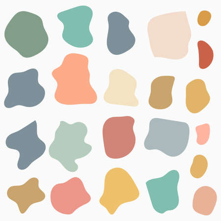 Organic random spot. Organic irregular shapes, stone or liquid black blobs. Abstract pebble silhouettes, blotch and inkblot. Simple liquid splodge elements water forms. vector minimal bubble.のイラスト素材