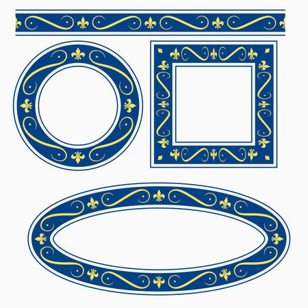 decorative frames. Retro ornamental frame, vintage rectangle ornaments and ornate border. Decorative wedding frames, antique museum picture borders or deco devider. Isolated icons vector setのイラスト素材