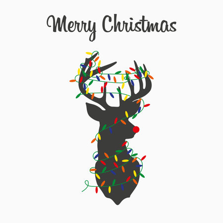 New Year illustration. New Year's deer, around which is a colored garland. minimalistic style.のイラスト素材