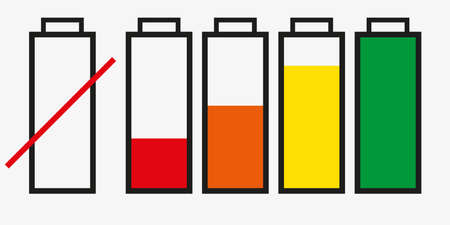 Set battery with different level of charge. Car battery indicator, battery charge signs. Wireless...