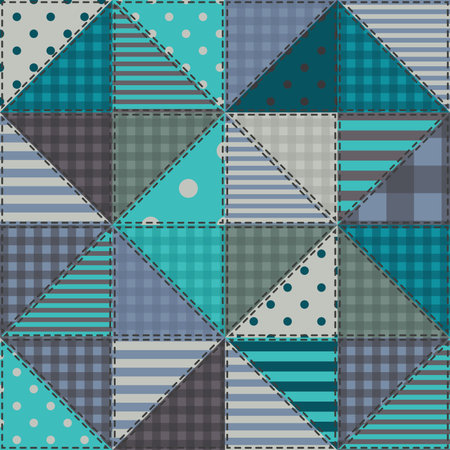 Vector patchwork quilt pattern. vintage decorative elements. hand drawn background. Indian, Arabic, Turkish motifs for printing on fabric or paper. Abstract colorful doodle pattern in mosaic styleのイラスト素材