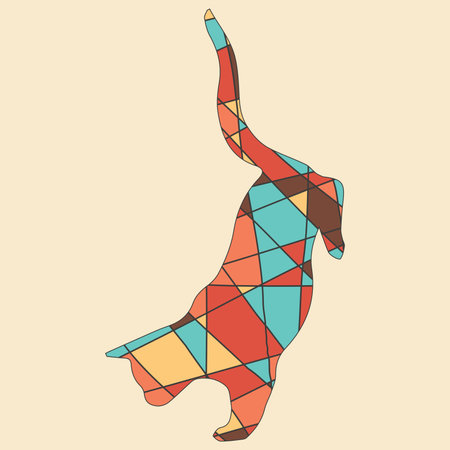 Dog silhouette in mosaic style. Abstract geometric irregular mosaic. Polygonal geometric outline multicolor illustration of dog. Scandinavian style. vector illustration. EPS 10のイラスト素材