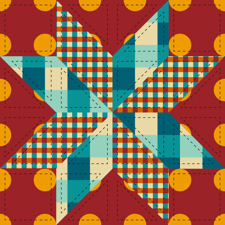 Paisley and geometric motifs fabric patchwork abstract vector seamless patternのイラスト素材