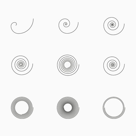 Set of simple spiral elements, isolated vector graphicのイラスト素材