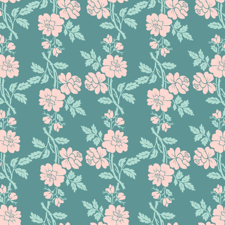 Garden flower, plants ,botanical ,seamless pattern vector design for fashion,fabric,wallpaper and all prints on green mint background color. Cute pattern in small flower. Small colorful flowers.のイラスト素材