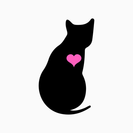 Heart on the background of the silhouette of a cat. minimalist logo. cartoon character. Style vector illustration. EPS 10のイラスト素材
