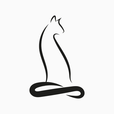 Standing cat breed Ragdoll looking forward. Line art vector illustration suitable for coloring book page. Print in hand draw style isolated on white background. Fluffy cat in simple sketch style.のイラスト素材