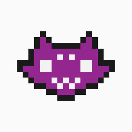 Pixel cute fat purple cat logo for web design print