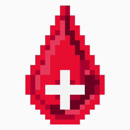 Vector isolated illustration of a pixel red blood drop. retro bit game art style