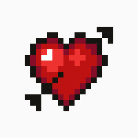 Pixel art heart. love and valentine. Pixel game life bar. Vector art 8 bit health heart bar. Gaming controller, symbol.のイラスト素材