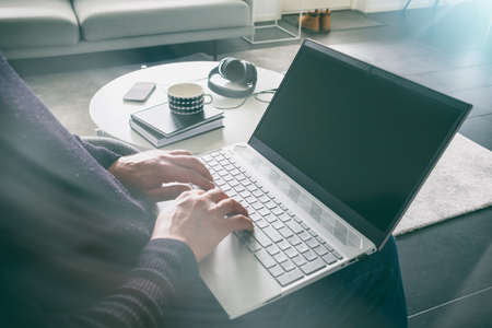 A man is working at home during virus pandemic.Home office concept.の写真素材