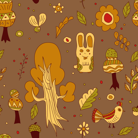 Vector forest design. Pattern with forest animals. Vector background.のイラスト素材