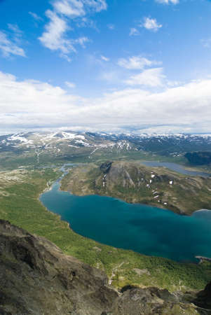 Panoramic view of turquoise mountain lakeの写真素材