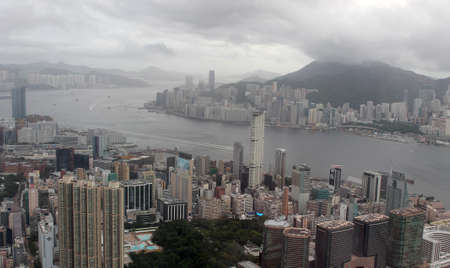 Foggy day in Hong Kongのeditorial素材