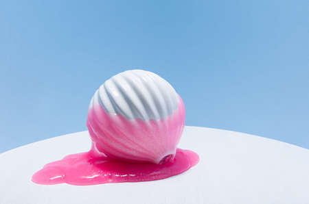 Modern contemporary abstract composition - metaphor of overflow glamor fashion. Pink slime with...
