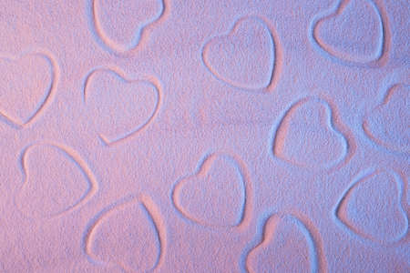 Vapor disco neon purple and blue sand texture with hearts shape pattern, abstract neon color...