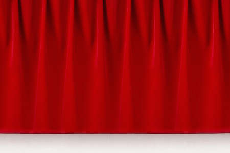 Red elegance rich classic cinema abstract scene with velvet curtain with smooth folds and white wood floor. Empty theatre stage as background for design, showing, presentation of produce.の写真素材