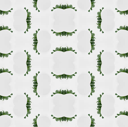 Floral natural fresh summer abstract seamless pattern for cloth, textile with white circles and tropical green leaves as chess, fashion simple geometric minimal eco style.の写真素材