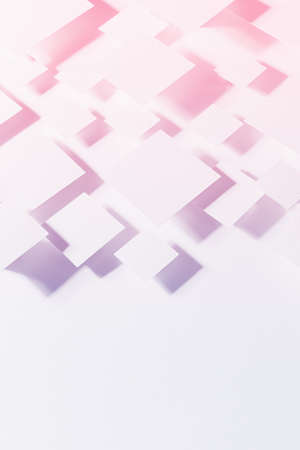 Tender very peri and pink abstract geometric pattern of soar rhombuses in shining light with soft shadows, top view, border, copy space, vertical. Simple romantic background for advertising, design.の写真素材
