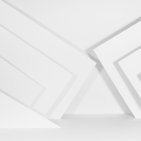 Abstract white stage with pattern of stripes, corners of paper in hard light, shadow in minimal urban contemporary style, scene mockup for advertising, design, presentation cosmetics, goods, square.の写真素材