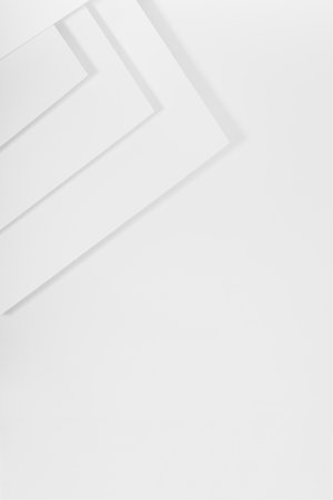 White abstract background with lines, corners in hard light, shadow, top view in futuristic...