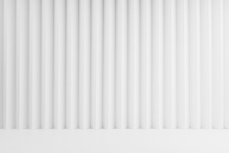 White abstract background of vertical parallel stripes pattern, floor, stage mockup for presentation cosmetic products, goods, advertising, design in elegant soft light elegant minimalistic style.の写真素材
