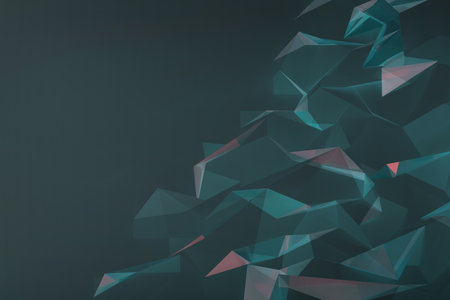 3D abstract geometric background featuring soft dark aqua green and pink polygonal shapes as...