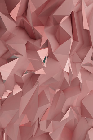 Dynamic 3D abstract geometric background featuring soft pink polygonal shapes. 3D rendering. Pattern...