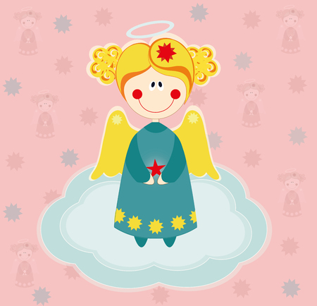 Angel wings on a cloud. Greeting cardのイラスト素材