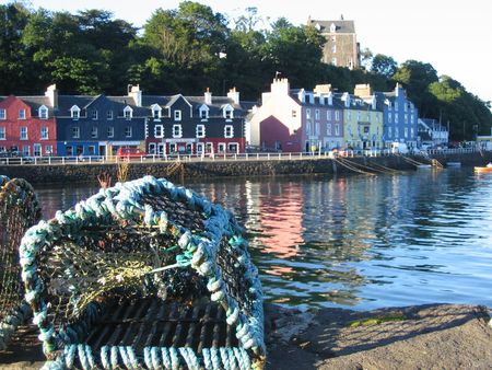 Lobster pot and Tobermory, Harbour, Isle of Mullの写真素材
