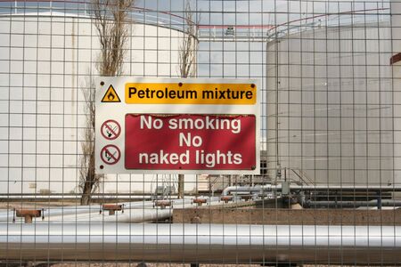 Oil storage plant and signの写真素材