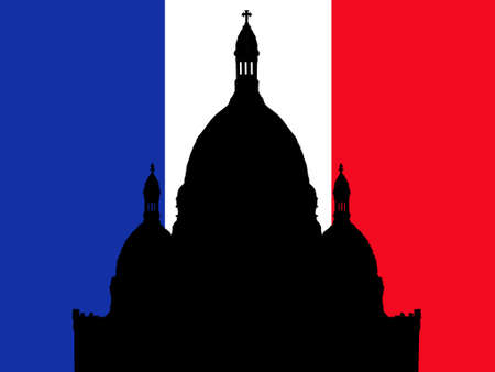 Sacre Coeur Montmartre and French Flagのイラスト素材