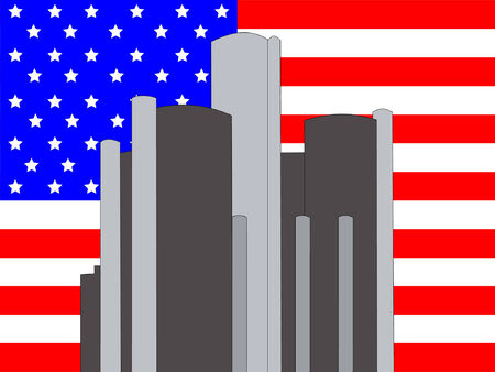 Renaissance center Detroit against American Flagのイラスト素材