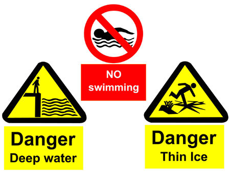 Deep water no swimming and thin ice signsのイラスト素材