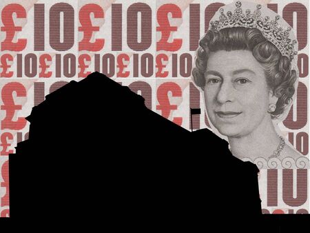 Buckingham palace illustration against ten pound note collageの写真素材