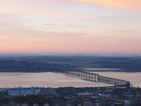 Tay Rail Bridge at dawn from  Dundee Lawの写真素材